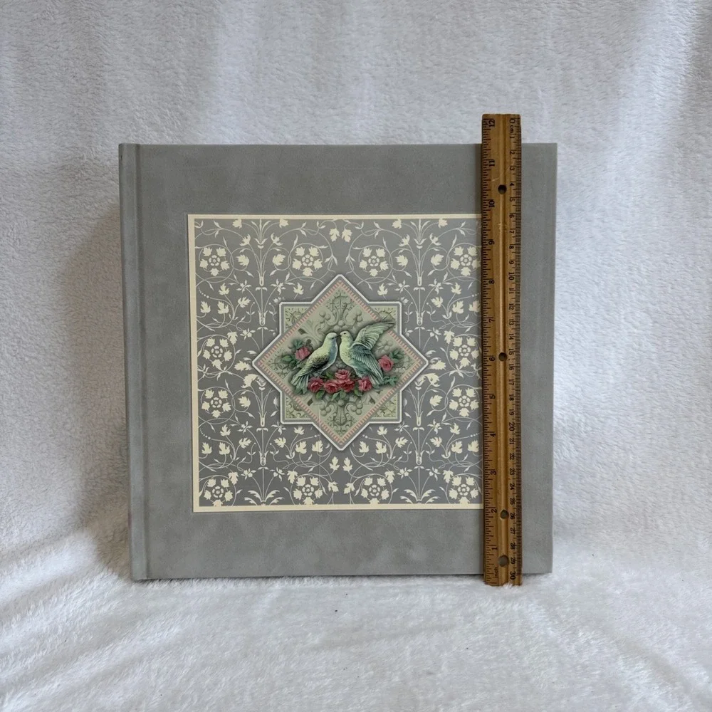 Michel Memories Dove Floral‎ Grey Fabric Photo Album 11.5x11.5 Square Keepsake